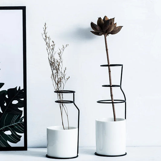 Nordic Style Ceramic Iron Flower Vases