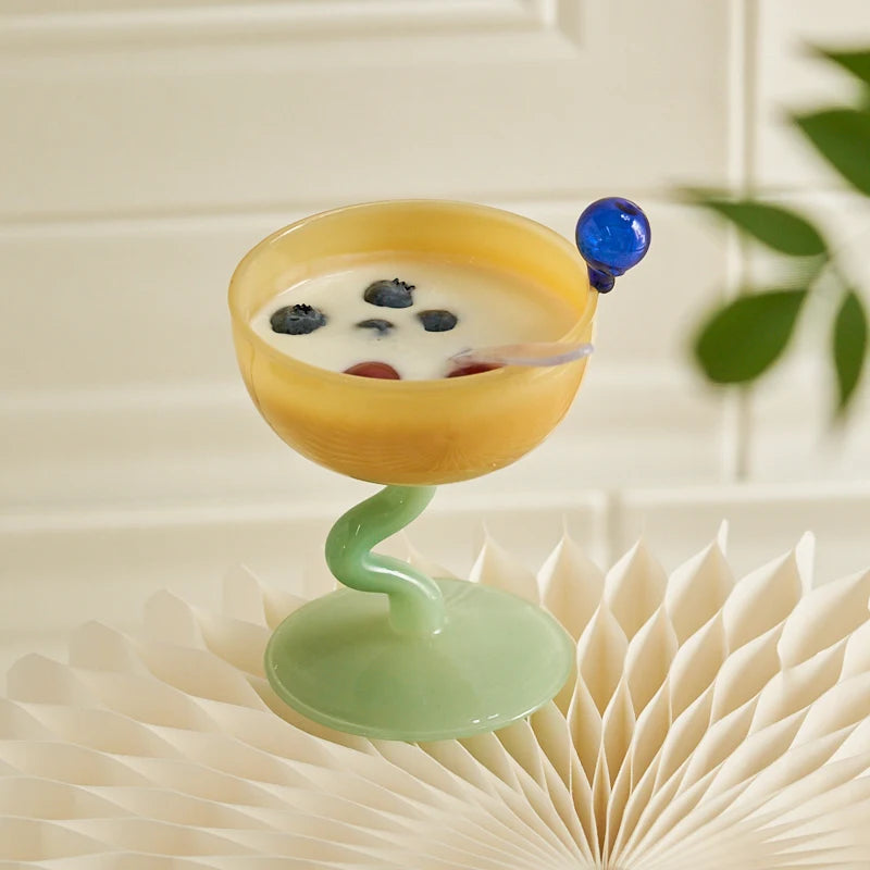 Handmade Glass Wine Glass Vintage Ice Cream Cereal Bowl