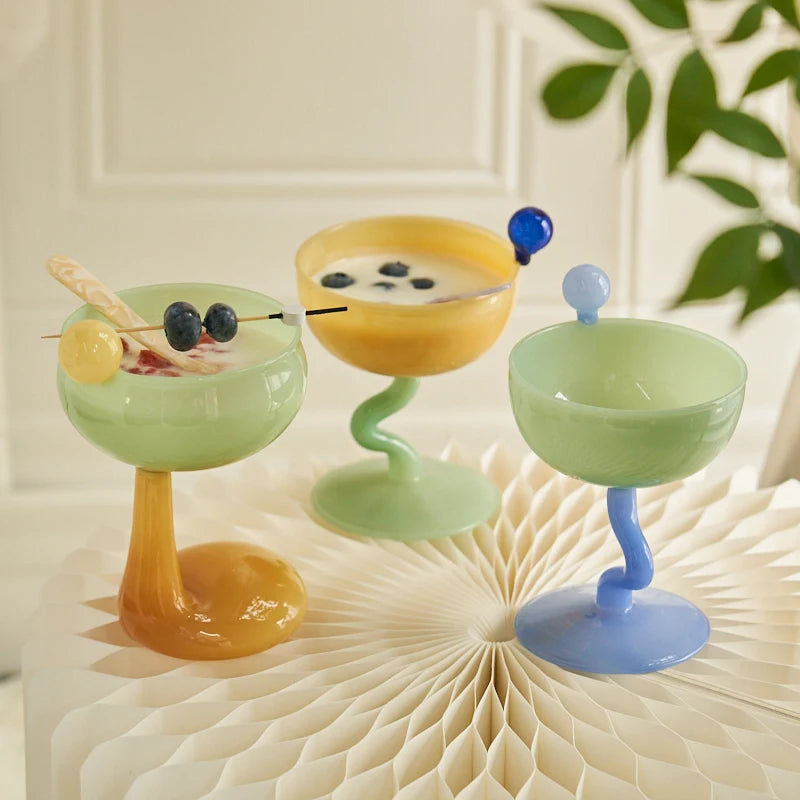 Handmade Glass Wine Glass Vintage Ice Cream Cereal Bowl