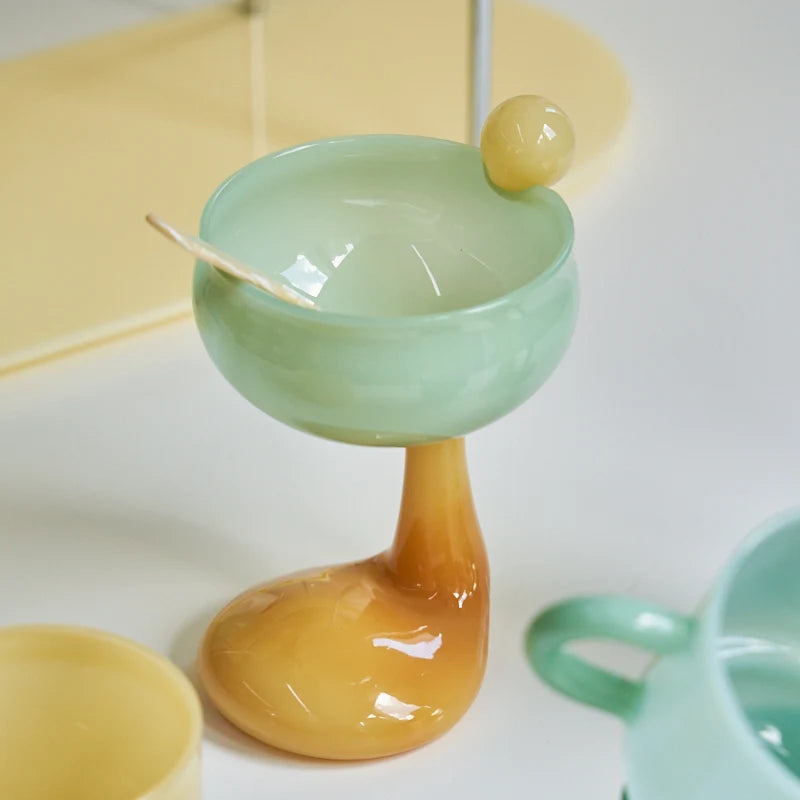 Handmade Glass Wine Glass Vintage Ice Cream Cereal Bowl